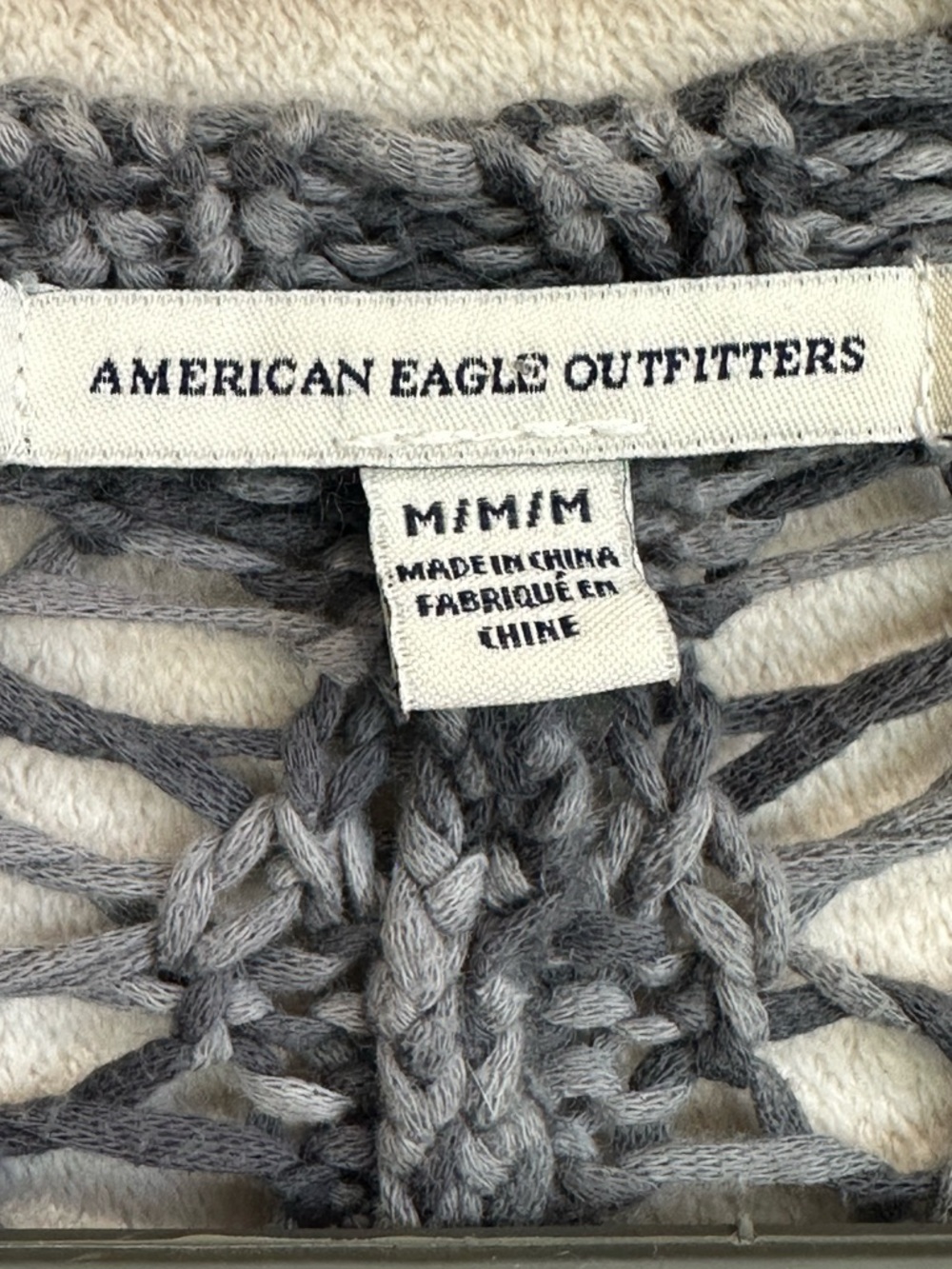 American Eagle Open-Knit Marled Gray Long Cardigan Sweater Sz M Crochet Boho - Picture 6 of 14